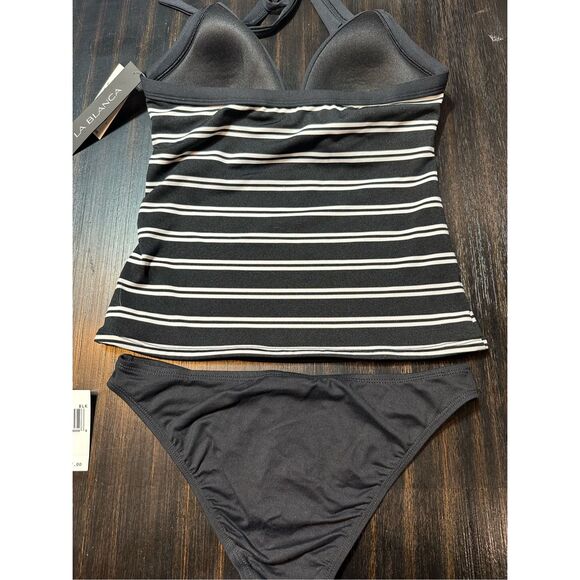 La Blanca NWT set size 4 tankini top & black bottoms striped black and white - Picture 9 of 15